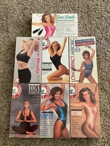 Lot of 7 VHS Fitness AEROBIC WORKOUT Videos JANE FONDA Yoga Step Sculpting VHS - Picture 1 of 16