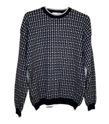 Vtg  Perry Ellis Mens Cotton Geometric Crewneck Sweater M Navy Grandpa Preppy - Image 1 of 4