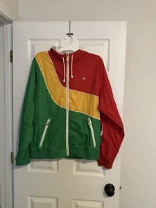 LRG Lifted Research Group Men Tricolor Rasta Windbreaker Hooded Jacket Size XL - Picture 1 of 5