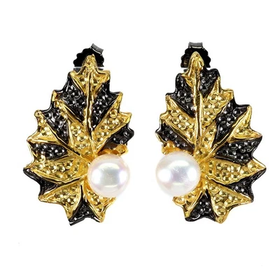 Pendientes de plata de ley 925 perlas redondas 7 mm joyería natural Foto 1 de 4