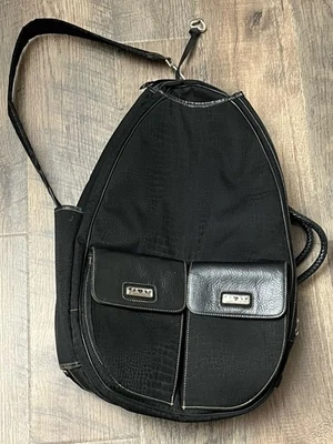 Bolso para Raqueta de Tenis de Viaje Brighton, Bandolera Lona y Borde de Cuero, Negro Foto 1 de 4