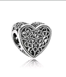 Pandora Openwork Beaded Filigree Heart Love Charm - Picture 1 of 7