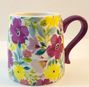 Lang by Design Floral Watercolor Ceramic Tapered Coffee Mug HandPainted  ~ 16 oz - Picture 1 of 6