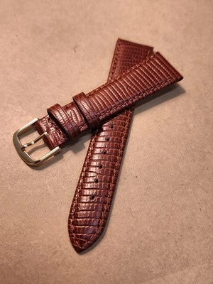 Correa de reloj Hadley Roma 20R marrón acolchada y cosida de cuero de grano de lagarto NOS Foto 1 de 4