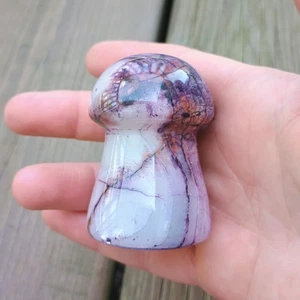140 Grams Hand Carved Purple Agate Crystal Quartz Stone Mushroom Healing - Picture 1 of 7
