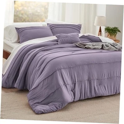  Juego de edredón - Juego de cama plisada de 4 piezas, púrpura Boho Queen 18 - púrpura Foto 1 de 4