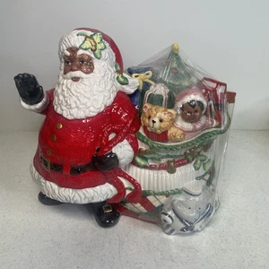 African American Santa Cookie Jar Fitz And Floyd Ceramic Christmas Decoration - Picture 1 of 8