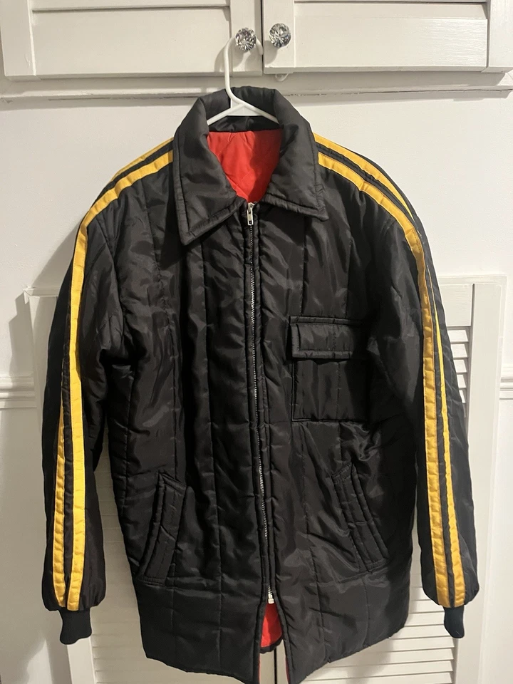 vintage brown orange 1970s quilted racing / sports jacket, Made in England M/L - Image 1 of 4