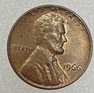 1966 Lincoln Cent Fehler "L" auf Felge Vorderseite - Bild 1 von 2
