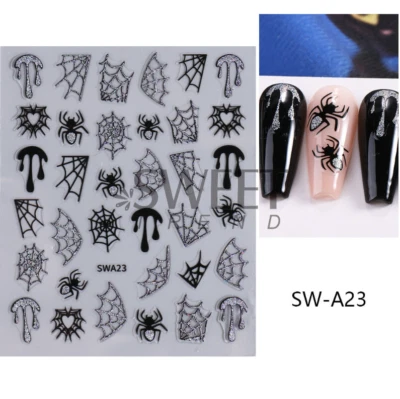 Pegatinas autoadhesivas para arte en uñas tela de araña de Halloween con brillo en relieve NH27 Foto 1 de 4