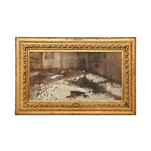 "Interno di cortile, Milano" Olio su tela primi 900, Oil on canvas early 20th C - Foto 1 di 6