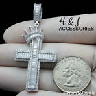MEN 925 STERLING SILVER ICY CZ SILVER/GOLD PLATED CROWN CROSS PENDANT*ASP287
