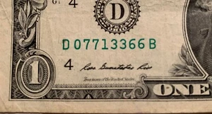 $1 Dollar Bill 2009 Circulated Fun Fancy DOUBLES Serial Number D 0 77 1 33 66 B - Picture 1 of 3