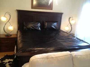 Black Leather Bed Sheet & Pillow Covers For Beds. Real Soft Sheepskin Leather - Picture 1 of 4