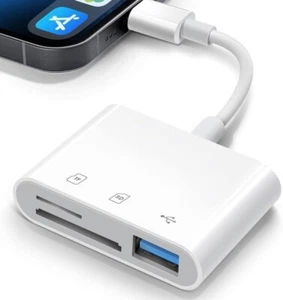 Memory Card Reader with USB Camera Adapter Plug and Play for iPhone - Picture 1 of 7