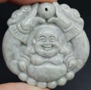 Certified Lavender Natural A Jade Jadeite Carved Happy Buddha God Pendant