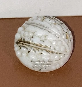 Antique White Glass Button Gold Foil Geometric Relief Metal Birdcage Shank 1/2" - Picture 1 of 7