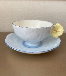 VTG Paragon Pansy Yellow Handle Light Blue Cup & Saucer Circa 1930s Embossed HTF - Picture 1 of 14