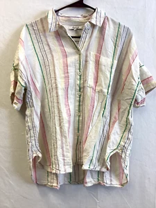Madewell Top Striped multicolor Button short Sleeve cotton Pocket womens sz Sm - Picture 1 of 9