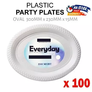 100x Party White Plastic Dinner Oval Plates 300x230mm Catering Picnic Plate BULK - Picture 1 of 7
