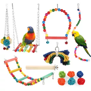 15pcs Bird Parakeet Cockatiel Parrot Toys Cage Hanging Bell Ladder Hammock Lot - Picture 1 of 9