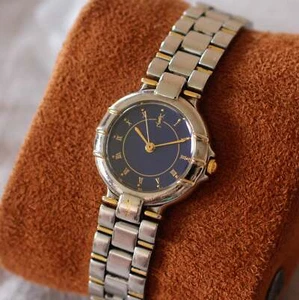 Vintage YSL Womens Watch 90s Two Tone Blue Roman Dial Original Band GC - Picture 1 of 9