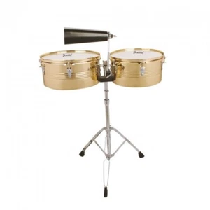 Batteria Glarry Latin Percussion 13" e 14" Timbales con supporto e campanaccio oro - Foto 1 di 13