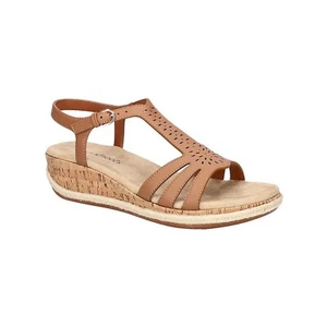 Easy Street Womens Dorinda Faux Leather Comfort Wedge Sandals, Tan, sz 6.5M - Picture 1 of 15