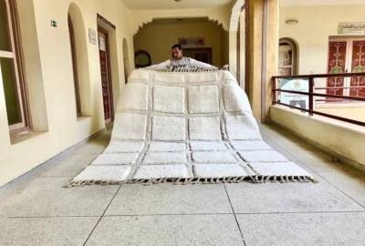 Tapis marocain à damiers blancs, tapis marocain personnalisé, tapis en damier... - Photo 1/4