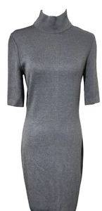 St. John Gray Knit Mock Neck Short Sleeve Dress Size 4 Back Zipper Closure Time - Picture 1 of 8