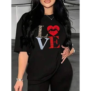 Women's Casual Letter Print T-Shirt - Crew Neck, Short Sleeve Top - Picture 1 of 12