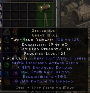 Diablo 2 Resurrected D2R PERFECT 185% Steeldriver Great Maul Druid Barb NA PC - Picture 1 of 1