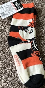 NWT Disney Minnie Mouse Skeleton Halloween Socks Orange Black Cream Stripe KIDS - Picture 1 of 3