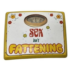 Báscula de baño amarilla Borg Groovy vintage rara de los años 70 "El sexo no engorda" - Imagen 1 de 12