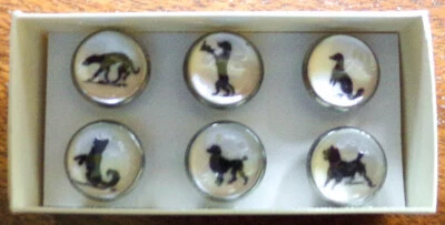 Vintage Lilac Bow Yoke Set of 6 Round Black Dog Silhouettes Metal Push Pins NEW - Image 1 of 4