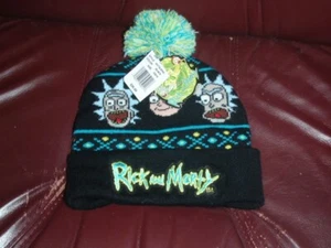 Adult Swim Rick and Morty Magic Jacquard Pom Beanie Hat Black NUEVO - Imagen 1 de 2