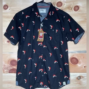 NWT Free Planet Men's Christmas Santa Hat Button Down Shirt. Believe.Party Large - Picture 1 of 3
