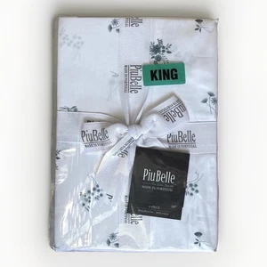 PiuBelle Luxury Portugal Cotton White Cottage Floral 4pc KING Sheet Set NIP - Picture 1 of 19