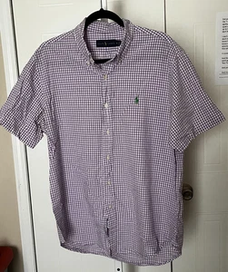 RALPH LAUREN BLACK LABEL PURPLE/WHITE GINGHAM POLO SHORT SLEEVE SHIRT XL LOGO - Picture 1 of 9