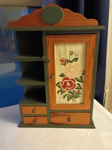 Estante colgante floral pintado a mano con 3 cajones/puerta que se abre 14,7"Tx10,2"W - Imagen 1 de 10