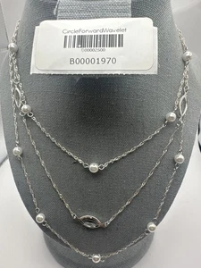 Avon Sterling Silver Layered Necklace Faux Pearl Multi-Strand Women Jewelry - Picture 1 of 8