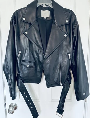 Chaqueta de Motociclista Soia & Kyo Negra Piel de Cordero Genuina con Acentos Metálicos Talla M Foto 1 de 4