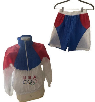 Chaqueta Pullover y Pantalones Cortos Vintage Años 90 Marca Olímpica EE. UU. Talla XL XG 16 Foto 1 de 4