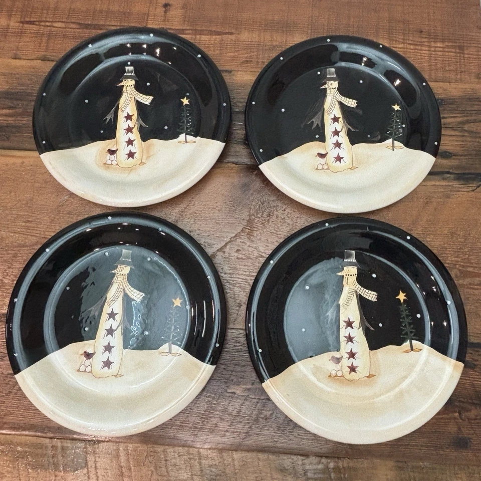 "Platos de cena certificados International Midnight Snowman 11"" Becca Barton Navidad" Foto 1 de 4