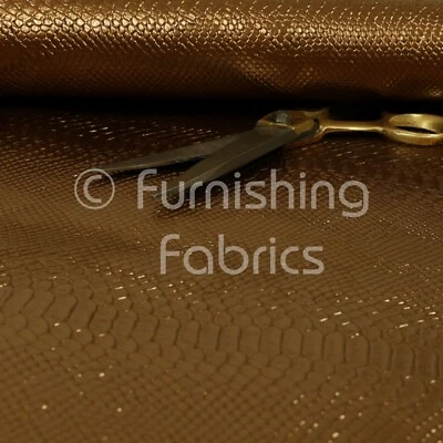 Designer Embossed Snake Animal Textured Bronze Faux Leather Upholstery Fabric - Image 1 of 4