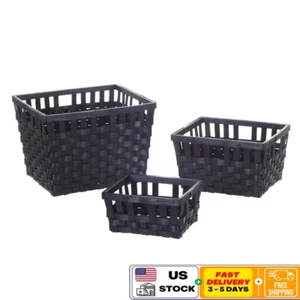 Woven 3 Piece Decorative Basket Set Home Storage Organizer W/ Side Handles New - Picture 1 of 6