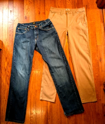 Lote de 2 pantalones/jeans para niños, Vans y Lee, talla 16 azul y tostado Foto 1 de 4