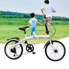 20" Adult Kid Bike Foldable Frame Bicycle 6 Gear Speed Double V Brake White