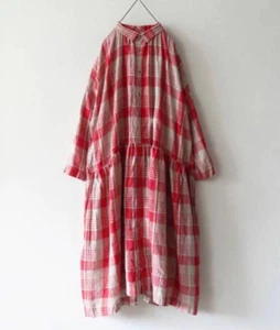 ICHI Antiquites Leinen Karo Hemd langes Kleid rot gebraucht - Bild 1 von 10