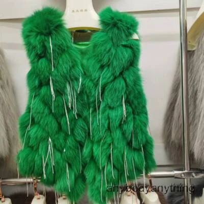 New Fox Fur Vest Tassel Thickened Sleeveless Short Women's Gilet Waistcoat Coat - Image 1 of 4